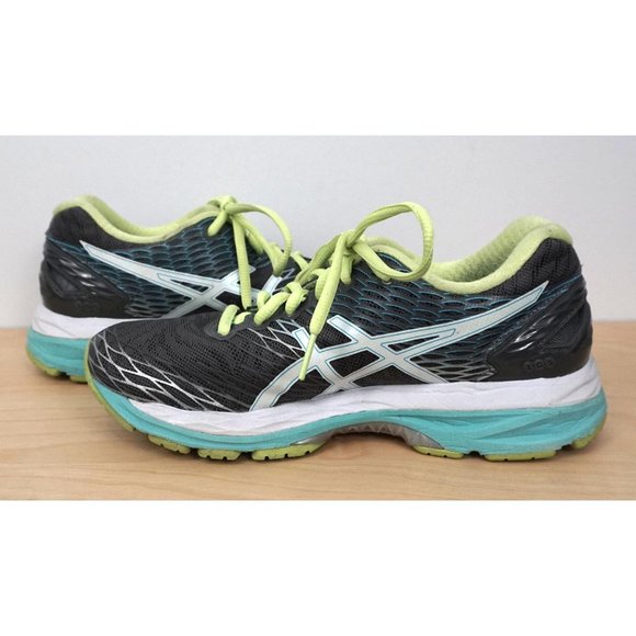 ASICS Gel Nimbus 18 Gray Lime Turquoise Lace Up Running Shoes Sneakers Size 6 - Picture 7 of 9